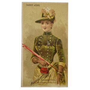 1888 N18 Allen & Ginter Parasol Drill Carry Arms Victorian Woman Tobacco Card